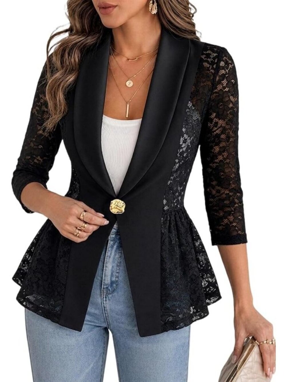 Chic Lace Blazer Sheer Peplum Jacket for Women - Stylish Workwear Essential